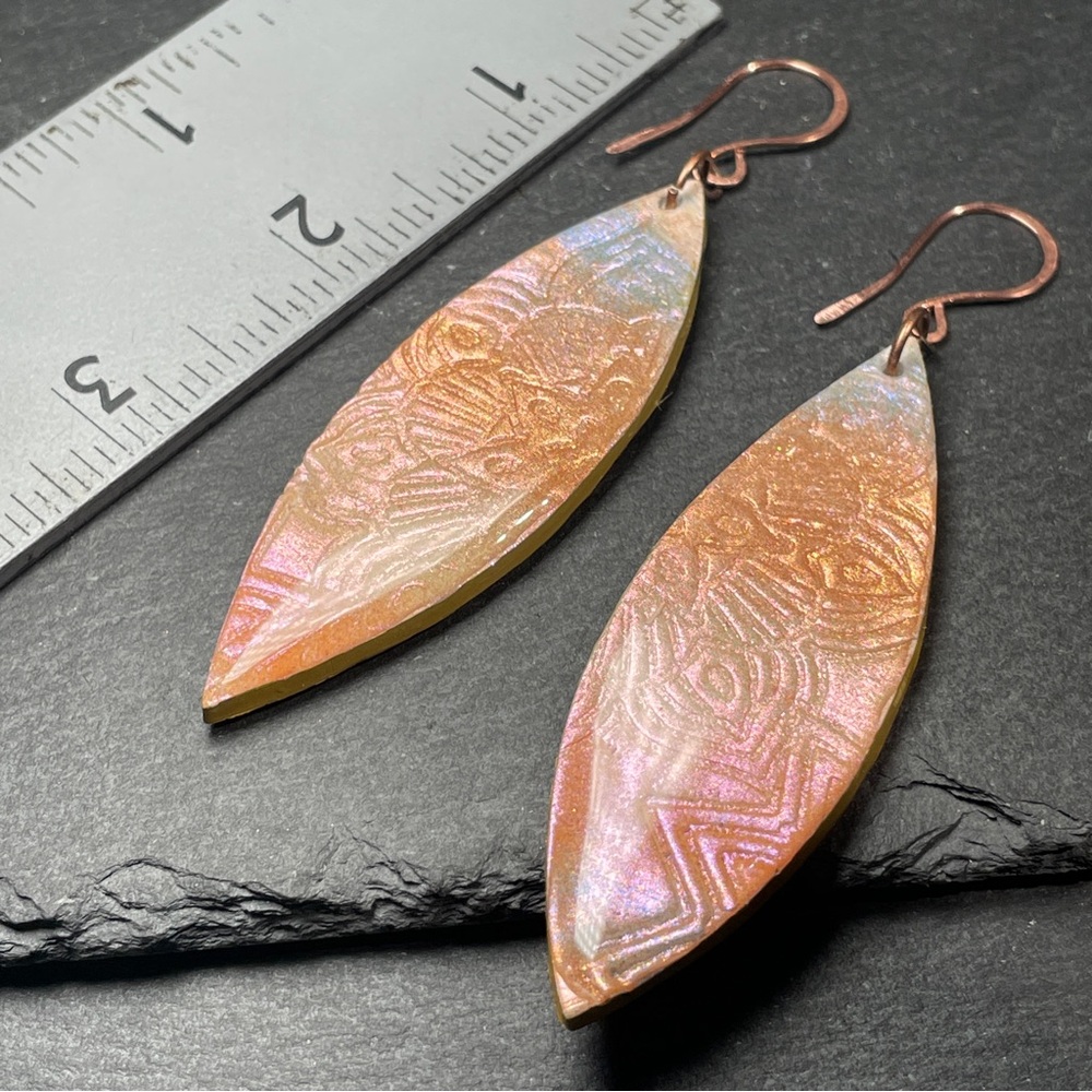 Tribal Painted Pink and Orange 
Surfboard Boho Earrings - Picture 15 of 16